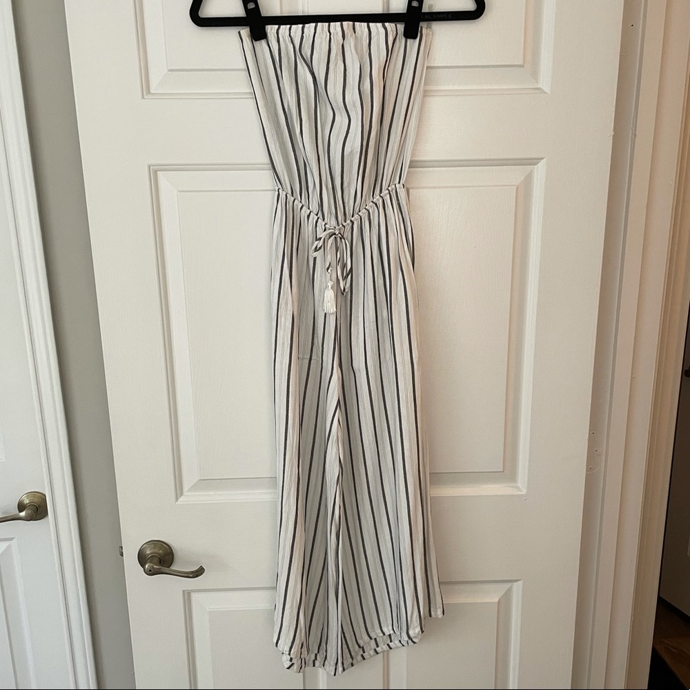 Size XS Strapless Blue & Black Striped Jumpsuit